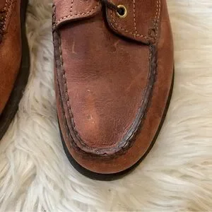 Gokey Brown Leather Lace Up Vibram Sole Oxfords Men’s Size 9D ORVIS GOKEY VINTAGE Bison moc-toe boat brown leather shoes  main image 2